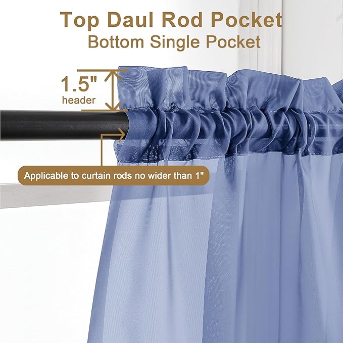 Chyhomenyc Royal Blue Sheer Curtains 96 inches Long 2 Panels, Light Filtering - Image 2