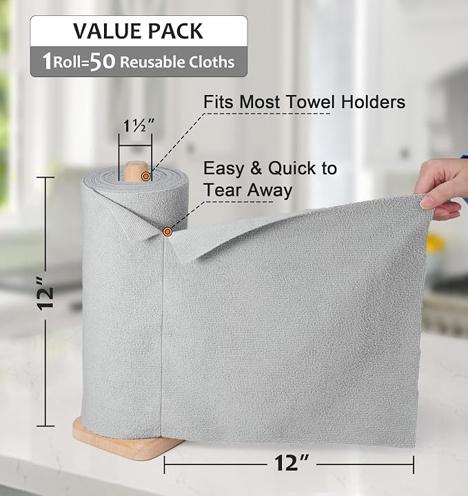 UPSTAR Microfiber Cleaning Cloth, Reusable Paper Towels Rolls, 50 Packs 12x12 - Image 3