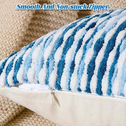 AmHoo Boho Chenille Pillow Cover Decorative Tufted Pillowcase for Couch Bed Sofa Bedroom Living Room Modern 14 x 36-Inch Sky Blue
