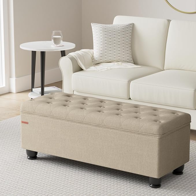 SONGMICS Storage Ottoman, Storage Bench, Tufted Entryway Bedroom Bench - Image 2
