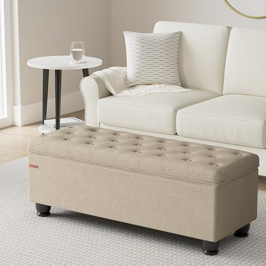 SONGMICS Storage Ottoman, Storage Bench, Tufted Entryway Bedroom Bench - Image 2