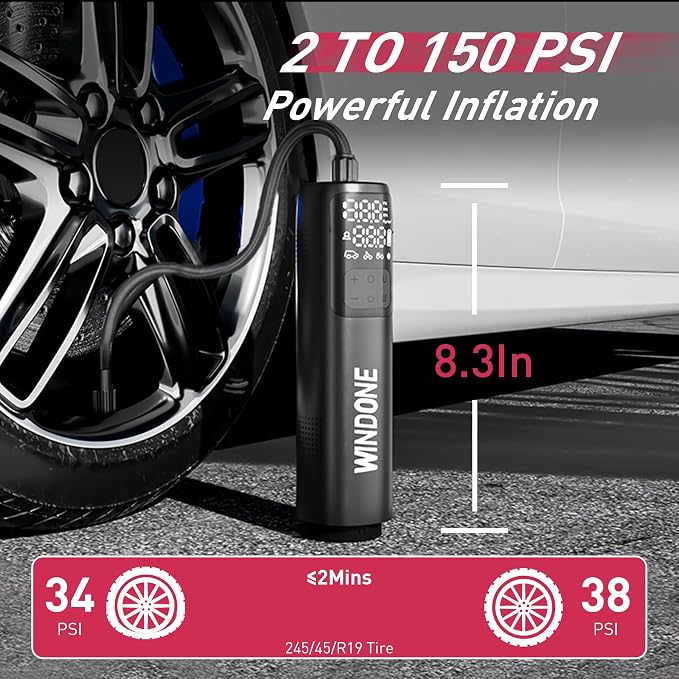 Windone Car Vacuum, 12000Pa 2-in-1 Cleaner & Tire Inflator 150PSI, 60W - Image 7