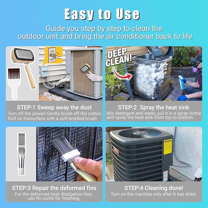 3 Pcs HVAC Coil Cleaning Brush & Fin Straightener Kit, Metal AC Fin Comb - Image 7