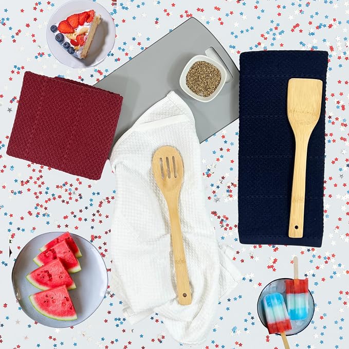 Patriotic Red White Navy Blue Kitchen Hand Dish Towels Oversized 28"x18" - Image 4