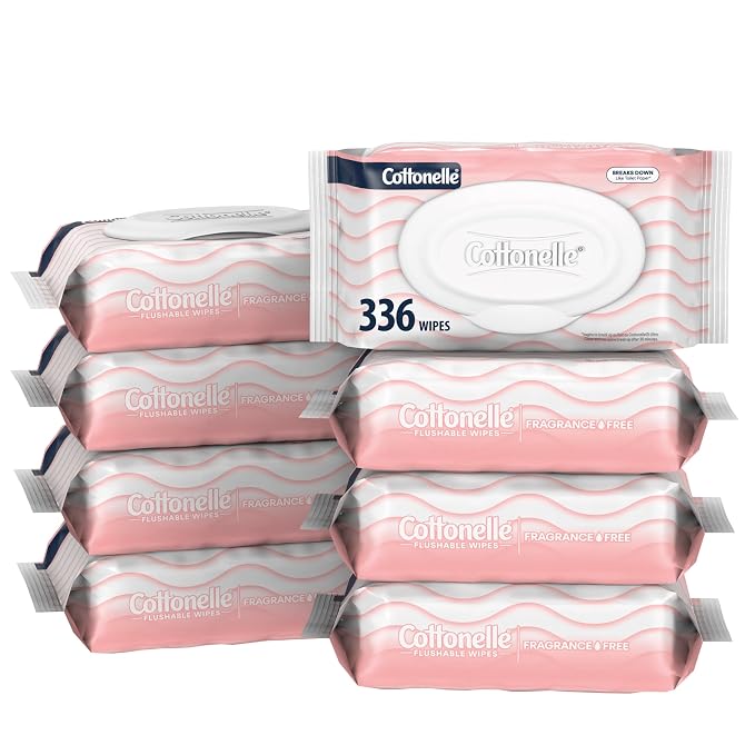Cottonelle Fragrance Free Flushable Wet Wipes, Adult Wet Wipes, 8 Flip-Top Packs by Cottonelle%C2%AE
