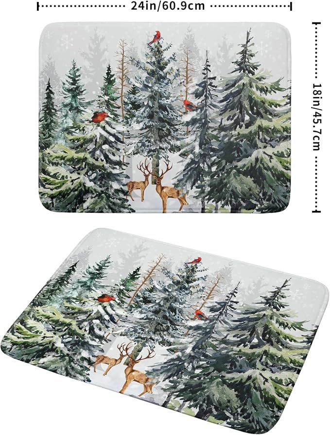 Pine Tree Dish Drying Mat for Kitchen Counter 18x24 Inch Forest Deer Absorbent - Image 2