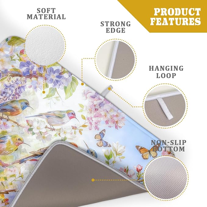 Floral Birds Dish Drying Mat Spring Decoration Absorbent Dish Drain Cloth Mat - Image 4