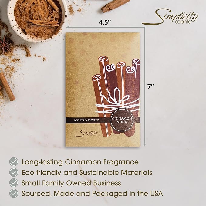Simplicity Scents Cinnamon Stick Scented Sachets Pack of 6, Fall & Winter - Image 3