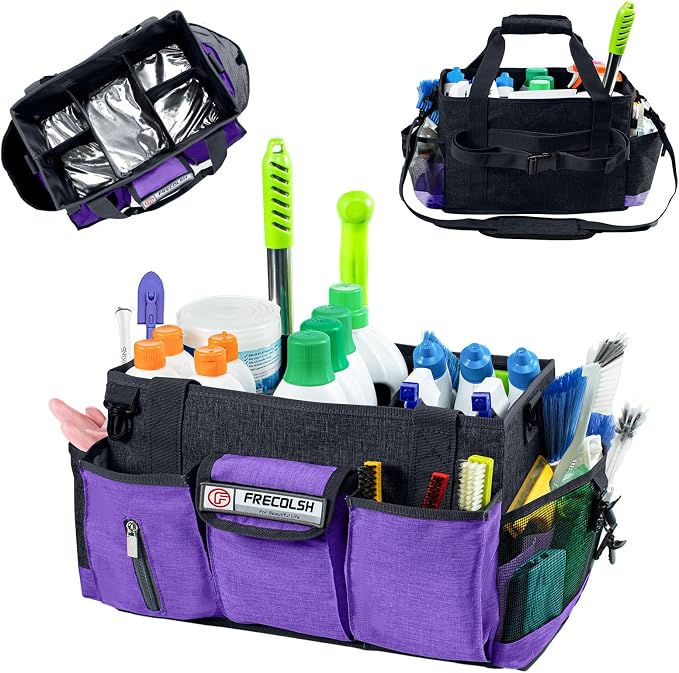 Large Cleaning Caddy for Cleaning Suppliers Organizer, Wearable Cleaing Bag by FRECOLSH