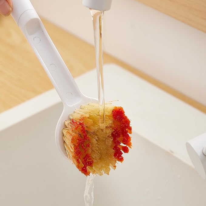 Kitchen Cleaning Brush, Pot Dish Brush Pots Comfortable Long Built-in Scraper - Image 5
