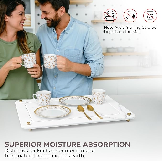 Stone Drying Mat for Kitchen Counter + Sink Caddy | 15.7"x11.8" Diatomaceous - Image 7