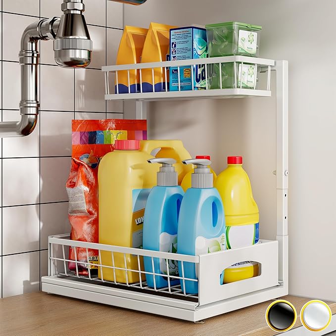 Under Sink Organizer and Storage, Height Adjustable Cabinet Organizer by Fabutier