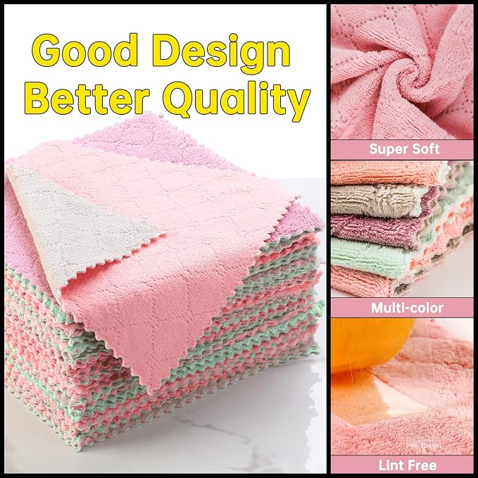 12 Pack Kitchen Cloth, Dish Towels, Microfiber Cleaning Cloths, Premium Coral - Image 3