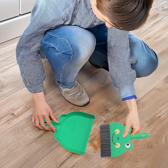 Green Small Dustpan and Brush Set Cute Mini Hand Broom and Dustpan Set Portable - Image 6