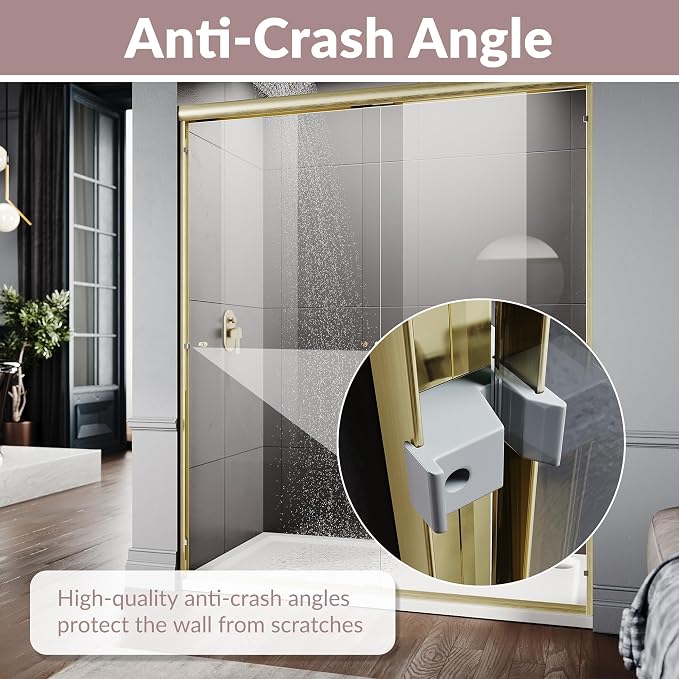 ELEGANT Semi-Frameless Sliding Shower Door 60 in. W x 72 in. H, Bathroom Shower - Image 3