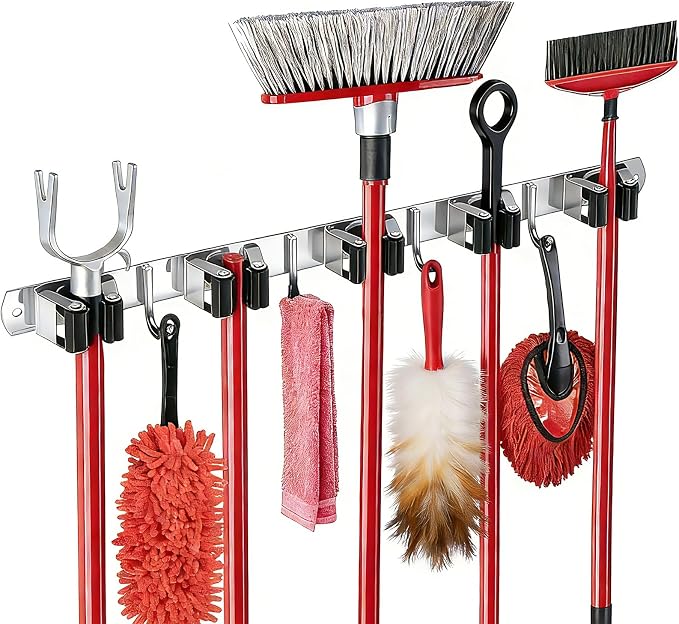 5 Racks and 4 Hooks Mop and Broom Holder Wall Mount, SUS304 Heavy Duty Broom by Zenitize