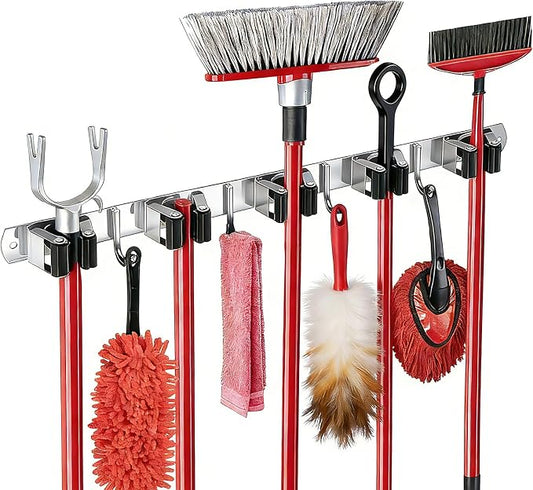 5 Racks and 4 Hooks Mop and Broom Holder Wall Mount, SUS304 Heavy Duty Broom by Zenitize