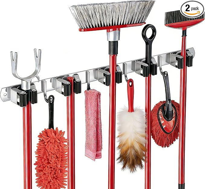 2 Packs 5 Racks and 4 Hooks Mop and Broom Holder Wall Mount, SUS304 Heavy Duty by Zenitize