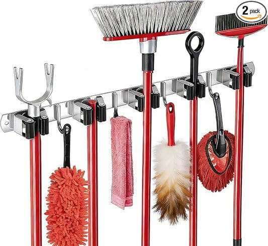 2 Packs 5 Racks and 4 Hooks Mop and Broom Holder Wall Mount, SUS304 Heavy Duty by Zenitize