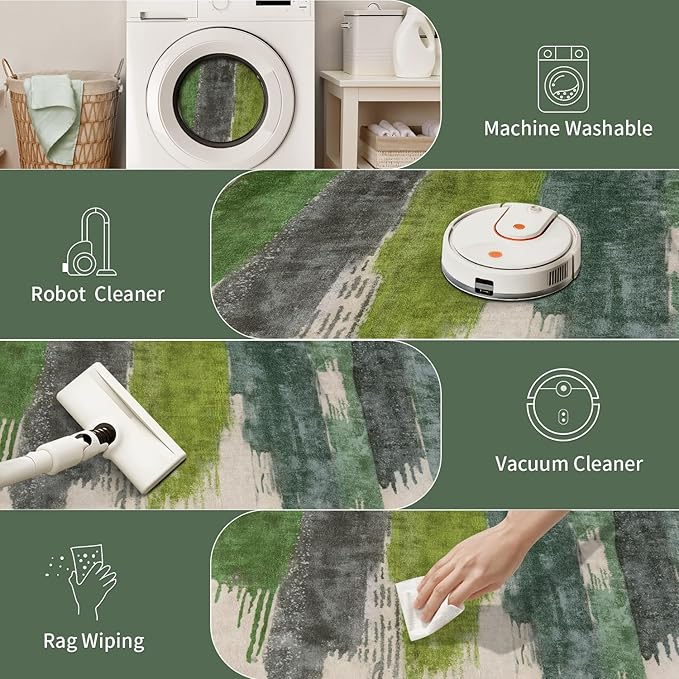 Ciicool Modern Abstract Area Rug 2x3 Washable Small Entryway Rugs, Green Non-Slip Low Pile Throw Entry Rug, Foldable Kitchen Bathroom Rugs Floor Carpet for Entrance Bedroom Indoor Doormat