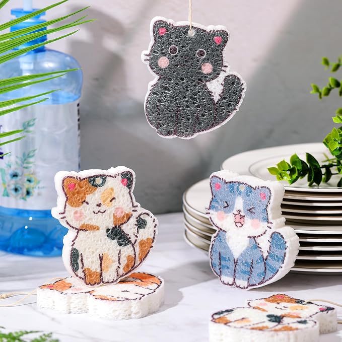 8 Pcs Christmas Sponges Dish Scrubber, Cute Kitchen Scrub Dual Sided - Image 4