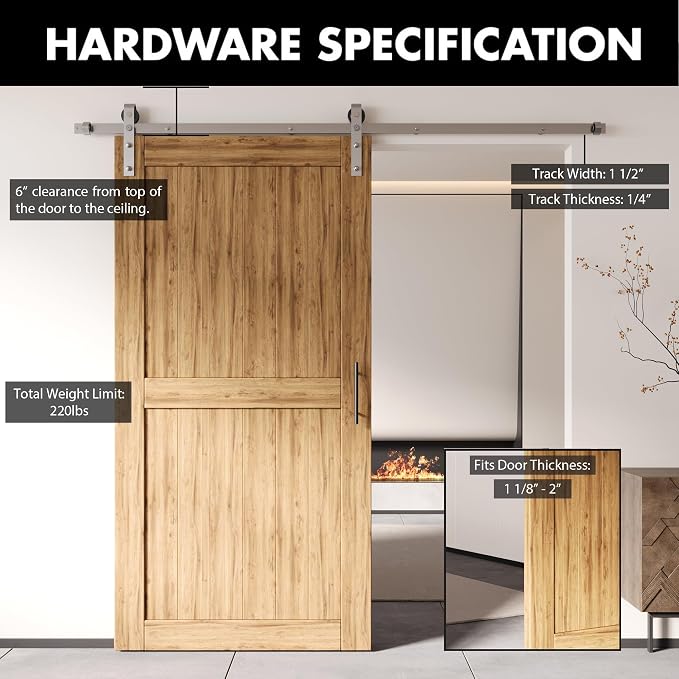Homacer Brushed Nickel Non-Bypass Sliding Barn Door Hardware Kit, - Image 2
