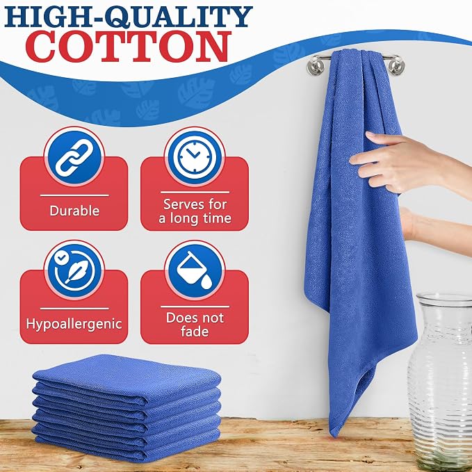 Huck Towels -12 Pack 24"x16.5" Cotton Blue Shop Towels - Image 3