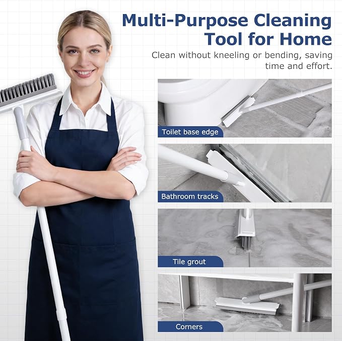 Grout Brush with Long Handle, Floor Cleaning Scrubber with Stiff Bristles - Image 7