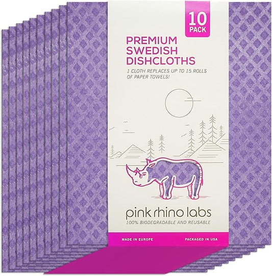 Swedish Dishcloths – Eco-Friendly Reusable Kitchen Towels – 10 Pack Cleaning by PinkRhinoLabs