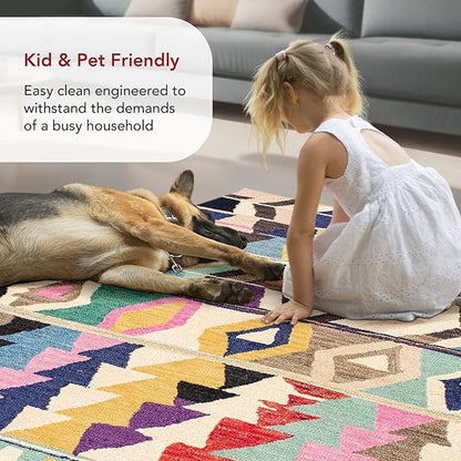 Nuloom Ofelia Handmade, Multicolor/Black, 5' x 8', Geometric, Wool, Soft and Cozy, High Traffic, Stain Resistant, Easy Clean, Durable Runner for Bedroom, Living Room, Dining, Den, Foyer