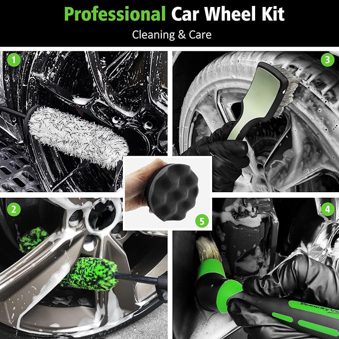 YeewayVeh 5PCS Pro Wheel Detailing Kit | 360° Bendable Rim Cleaner Brush - Image 2
