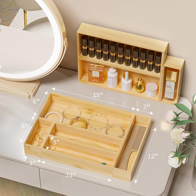 Kitchen Drawer Organizer Tray, Stackable Bamboo Deep Drawer Organizer - Image 4