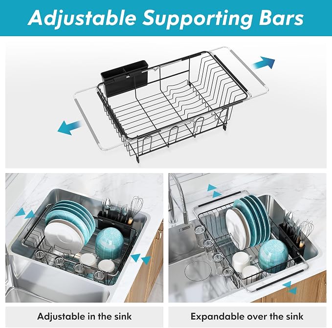 Over The Sink Expandable Dish Drainer Drying Rack in Stainless Steel - Image 2