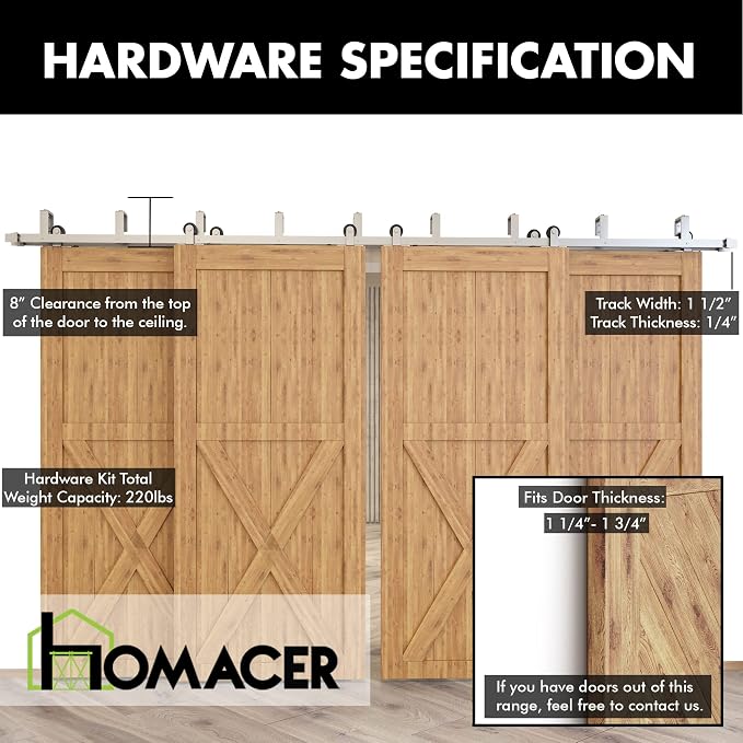 Homacer Brushed Nickel Double Track U-Shape Bypass Sliding Barn Door Hardware - Image 5