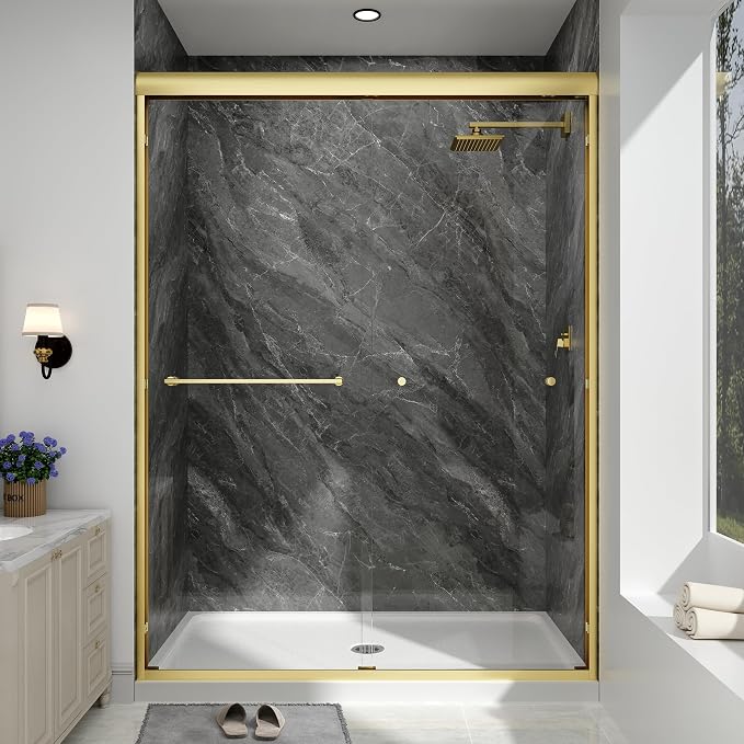 Double Sliding Shower Door, 1/4'' Clear SGCC Tempered Glass by EASYWORC