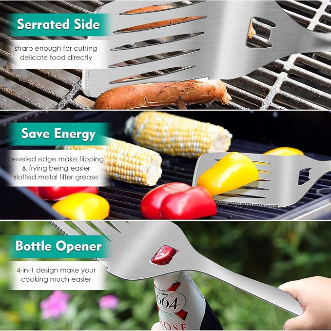 HaSteeL Grilling Utensil Set 18in, Stainless Steel BBQ Accessories Tools - Image 4