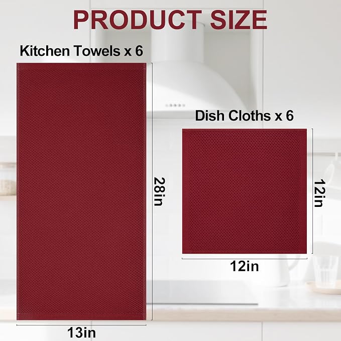Homaxy 100% Cotton Kitchen Towels and Dishcloths Set, 12 x 12 Inches and 13 x - Image 4