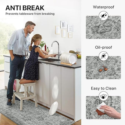 GENIMO Kitchen Mats for Floor 2PCs, Washable Anti Fatigue Mat for Cushioned, 17.3"x47"+17.3"x30", Waterproof Kitchen Rugs, Non Slip Standing Mat Rug for Home, Runner, Sink, Laundry, Vintage Grey