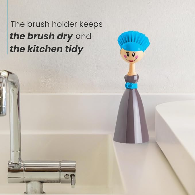 Vigar Dolls Dish Brush with Ergonomic Handle and Dress-Shaped Brush Holder - Image 6
