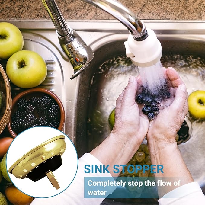 KONE Sink Drain Strainer Gold Sink Stopper and Strainer Stainless Steel Kitchen - Image 6