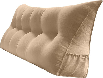Triangular Reading Bed Rest Pillow Large Bolster Cushion Headboard Backrest Wedge Pillow with Removable Cover and Two Large Side Pockets (Champagne, Queen: 59 x 8 x 20 inches)