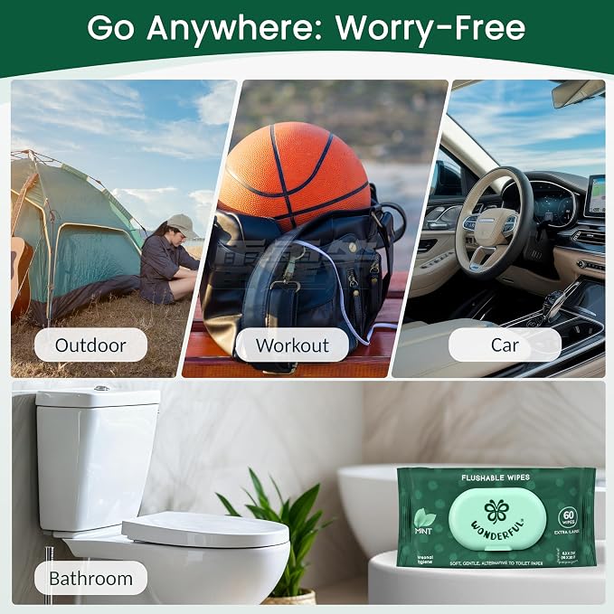 WONDERFUL Flushable Butt Wipes, Variety 100% Plant-Based Wet Wipes - Image 7