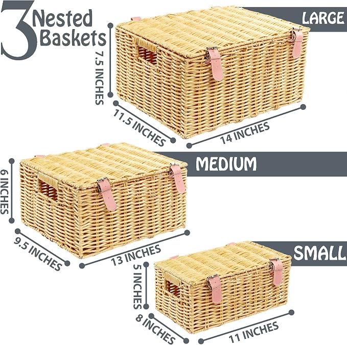 Wicker Storage Baskets with Lids – Set of 3 - Image 3