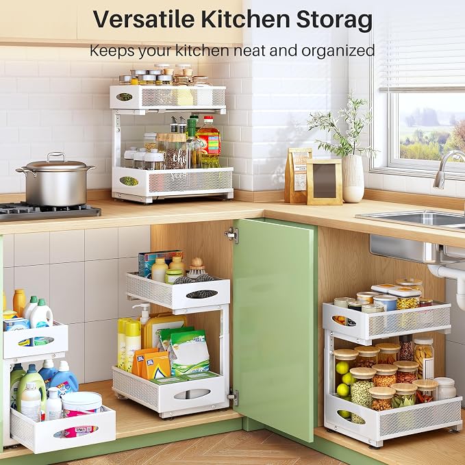 Under Sink Organizer, 2 Pack 2 Tier Pull out Cabinet Organizer Baskets - Image 9