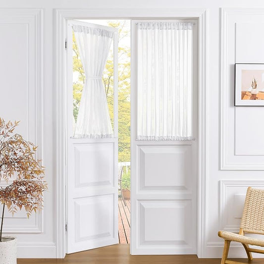 Tollpiz Small Sheer Door Curtain Closet Linen Textured Curtain Sheers Doorway by Tollpiz