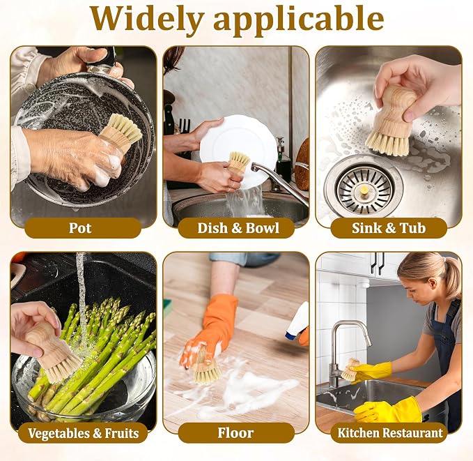 6 Packs Bamboo Dish Scrub Brushes Wok Brush Dish Scrubber Brush Kitchen - Image 7