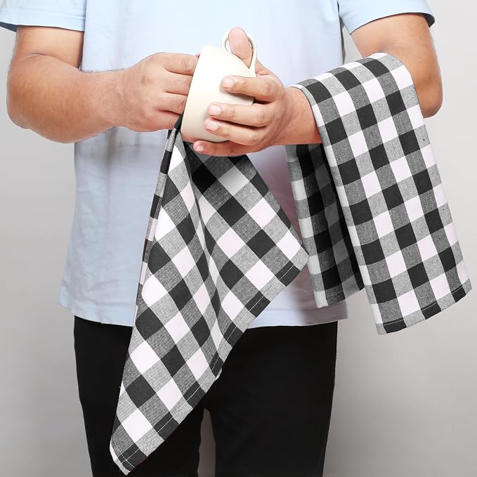 Black Gingham Kitchen Towels, 18x26 Inches, Quick Drying, 100% Cotton, Washable - Image 4