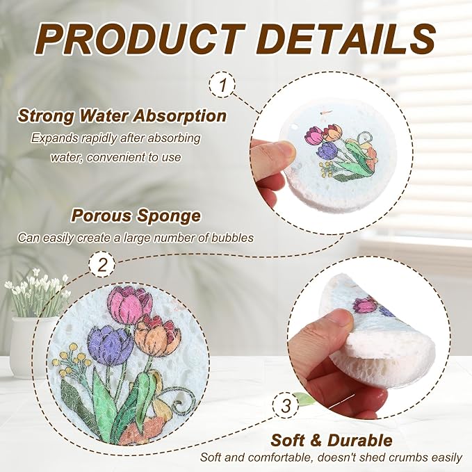 uxcell 6Pcs Cellulose Sponges, Round Kitchen Clean Sponges Non-Scratch - Image 3