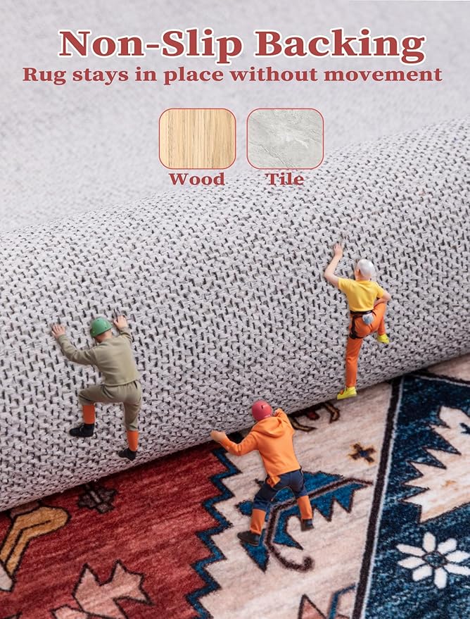 SERISSA Runner Rug for Hallways, 2'6"x10' Washable Non Slip Kitchen Runner Rug, Long Boho Rug Vintage Rust Hallway Stair Ultra Soft Print Floor Carpet for Bedroom Bathroom Laundry Room