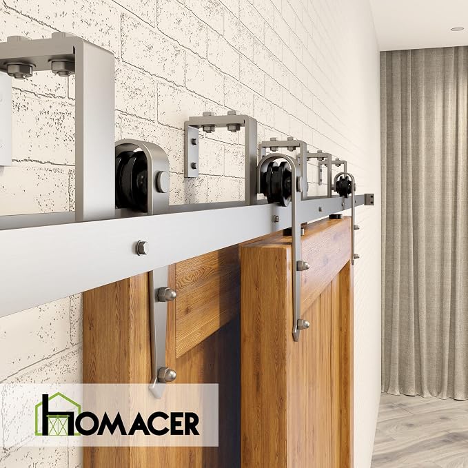 Homacer Brushed Nickel Double Track U-Shape Bypass Sliding Barn Door Hardware - Image 6